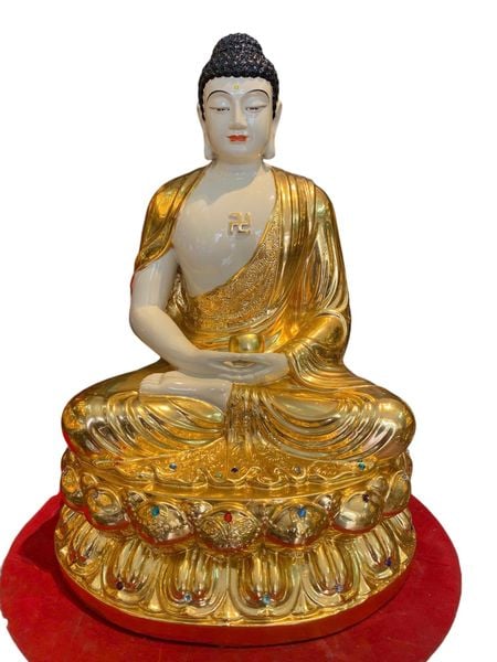 Tượng A Di Đà bằng đồng cao 40cm dát vàng 24k vẽ màu