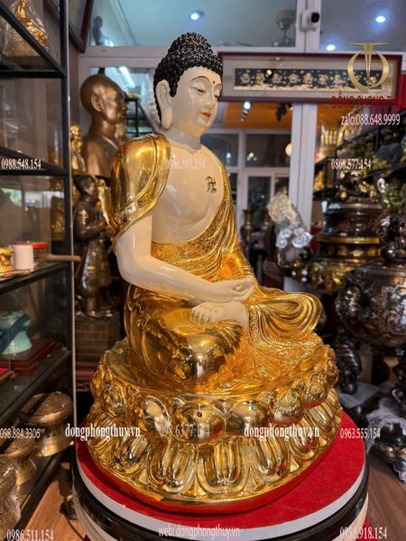 Tượng phật A Di Đà cao 50cm dát vàng 24k vẽ màu cao cấp