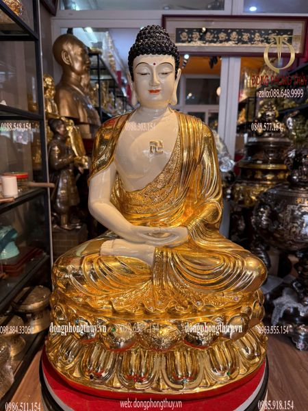 Tượng phật A Di Đà cao 50cm dát vàng 24k vẽ màu cao cấp