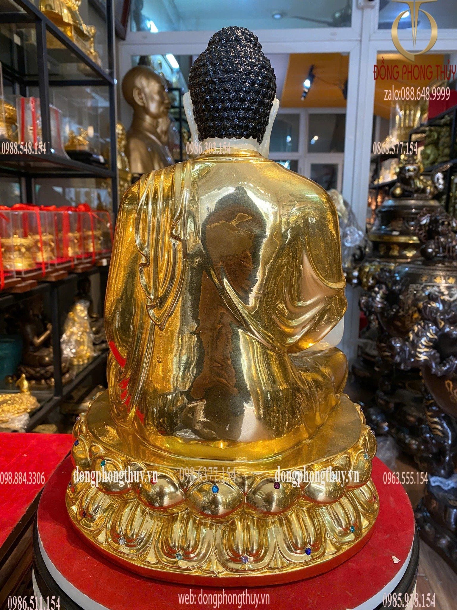 Tượng phật A Di Đà bằng đồng cao 40cm dát vàng 24k vẽ màu