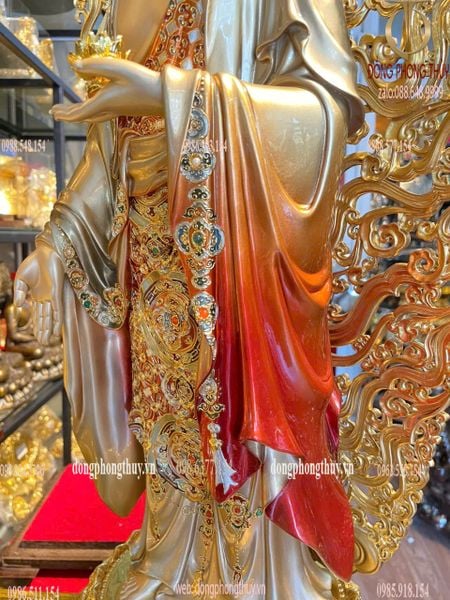 Tượng phật A Di Đà bằng đồng dát vàng 24k vẽ gấm cao cấp Cao 88