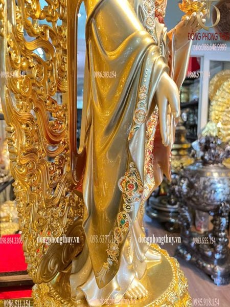 Tượng phật A Di Đà bằng đồng dát vàng 24k vẽ gấm cao cấp Cao 88