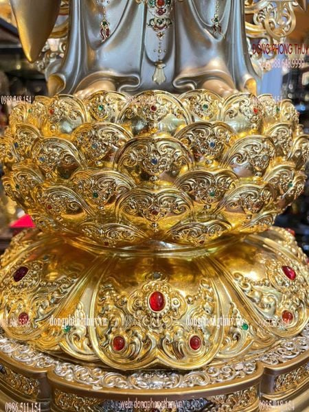 Tượng phật A Di Đà bằng đồng dát vàng 24k vẽ gấm cao cấp Cao 88
