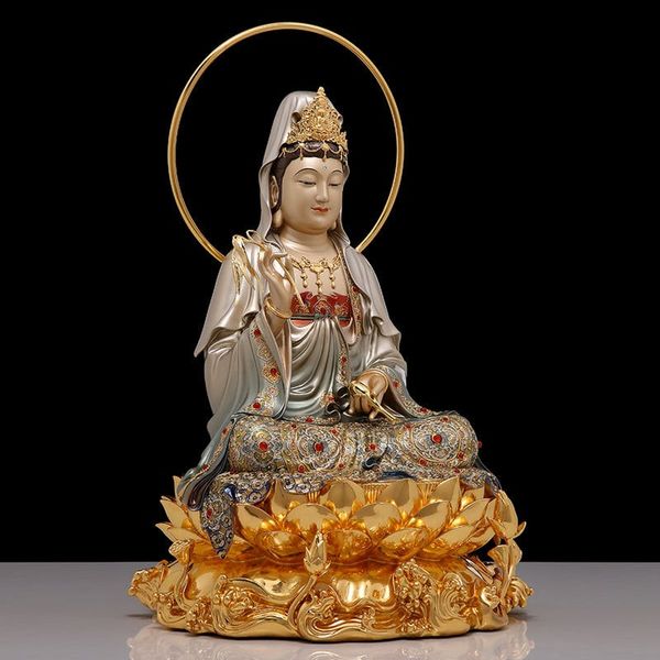 Tượng phật Quan Âm dát vàng 24k màu cao cấp cao 45cm