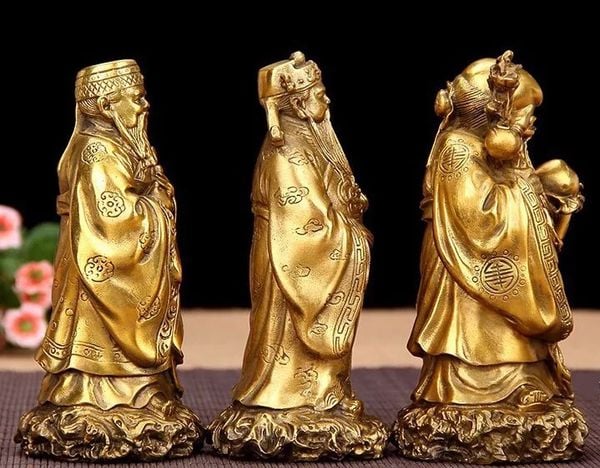 Tượng Phúc Lộc Thọ - Tượng Tam Đa  bằng đồng  vàng Cao 18 cm
