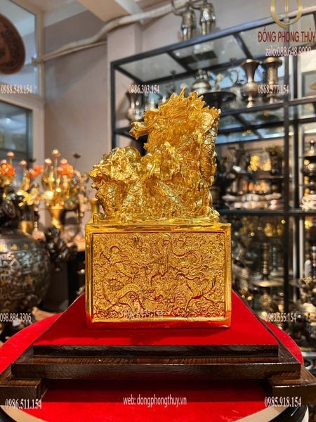 Ấn rồng bằng đồng dát vàng 24k cao 15 ngang 154 nặng 3,5 kg