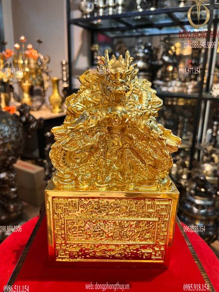 Ấn rồng bằng đồng dát vàng 24k cao 15 ngang 154 nặng 3,5 kg