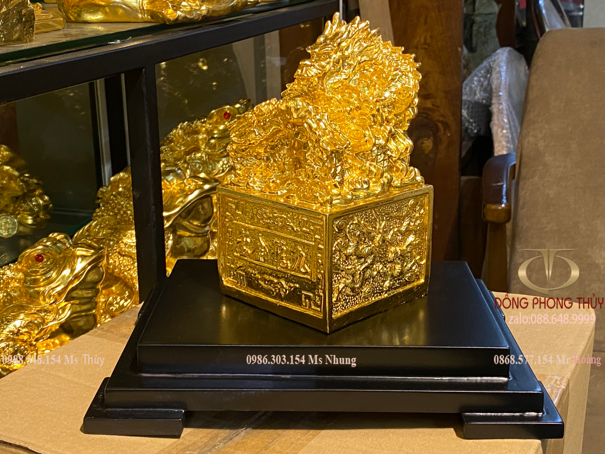 Quà tặng sếp: Ấn Rồng để bàn làm việc bằng đồng dát vàng 24k