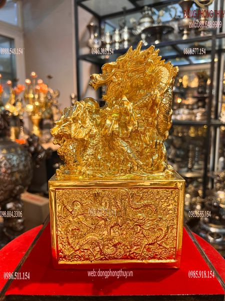 Ấn rồng bằng đồng dát vàng 24k cao 15 ngang 154 nặng 3,5 kg