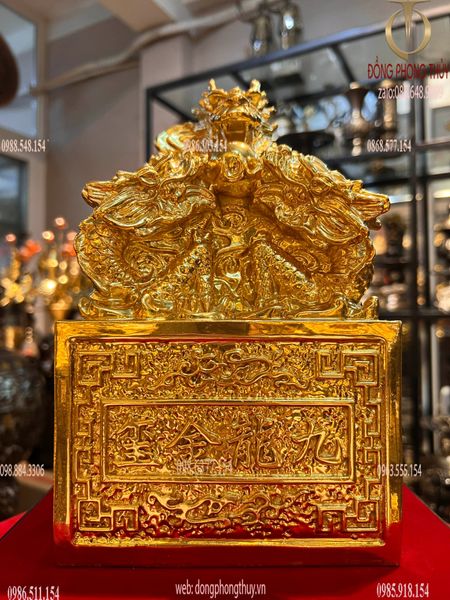 Ấn rồng bằng đồng dát vàng 24k cao 15 ngang 154 nặng 3,5 kg