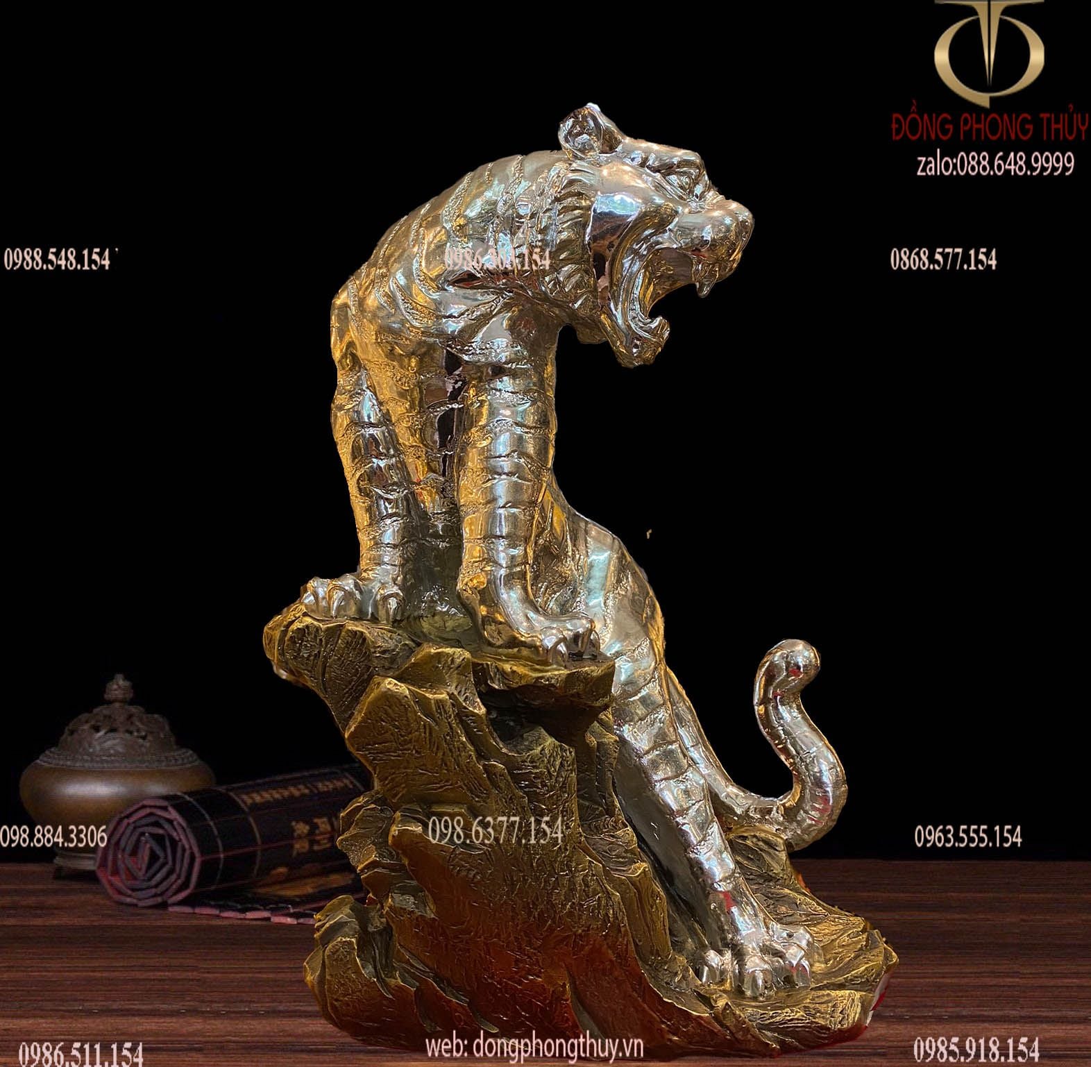 Tượng hổ bằng đồng dát bạc