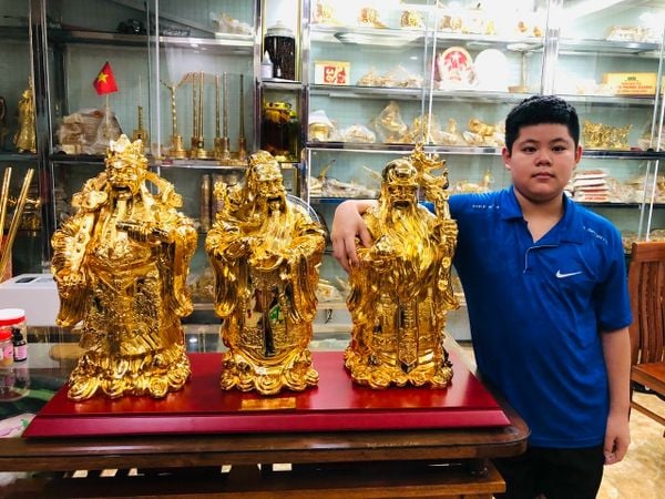 Tượng phúc lộc thọ tam đa dát vàng 24k cao 55cm