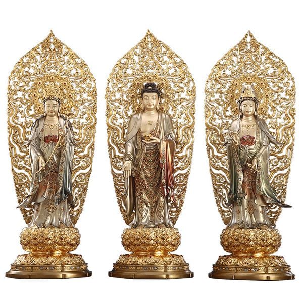 Tượng tây Phương Tam Thánh thân quang Cao 68 tới đầu, tới đỉnh 88cm