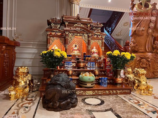 Đôi tỳ hưu đực cái bằng đồng dát vàng 24K Cao 47 ngang 60 sâu 23 nặng 54kg