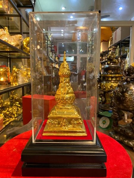 Tháp xá lợi 20cm bằng đồng dát vàng 24k