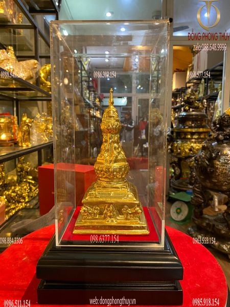 Tháp xá lợi 20cm bằng đồng dát vàng 24k