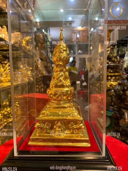 Tháp xá lợi 20cm bằng đồng dát vàng 24k