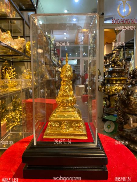 Tháp xá lợi 20cm bằng đồng dát vàng 24k