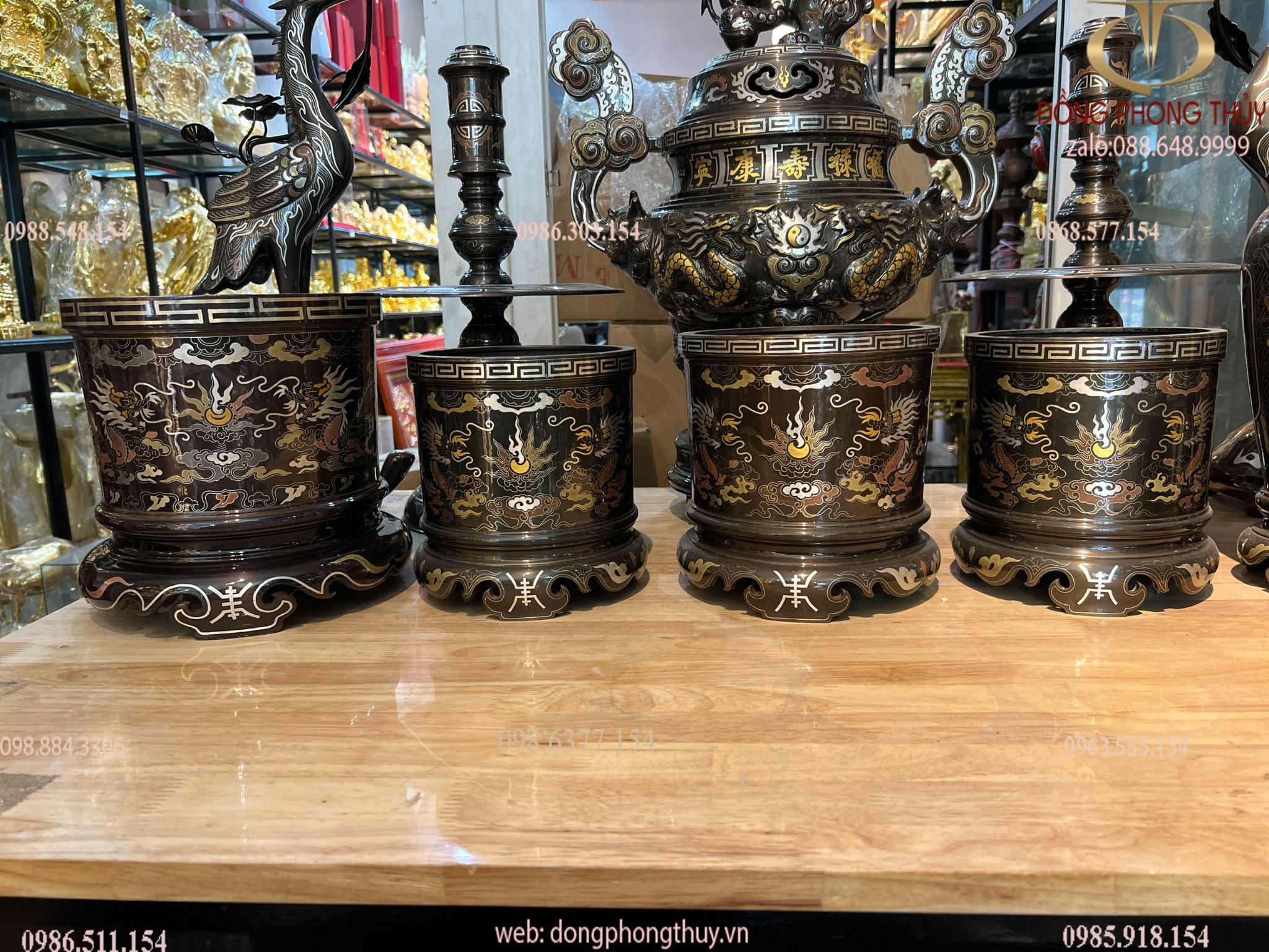 Bát hương đông 23cm khảm ngũ sắc