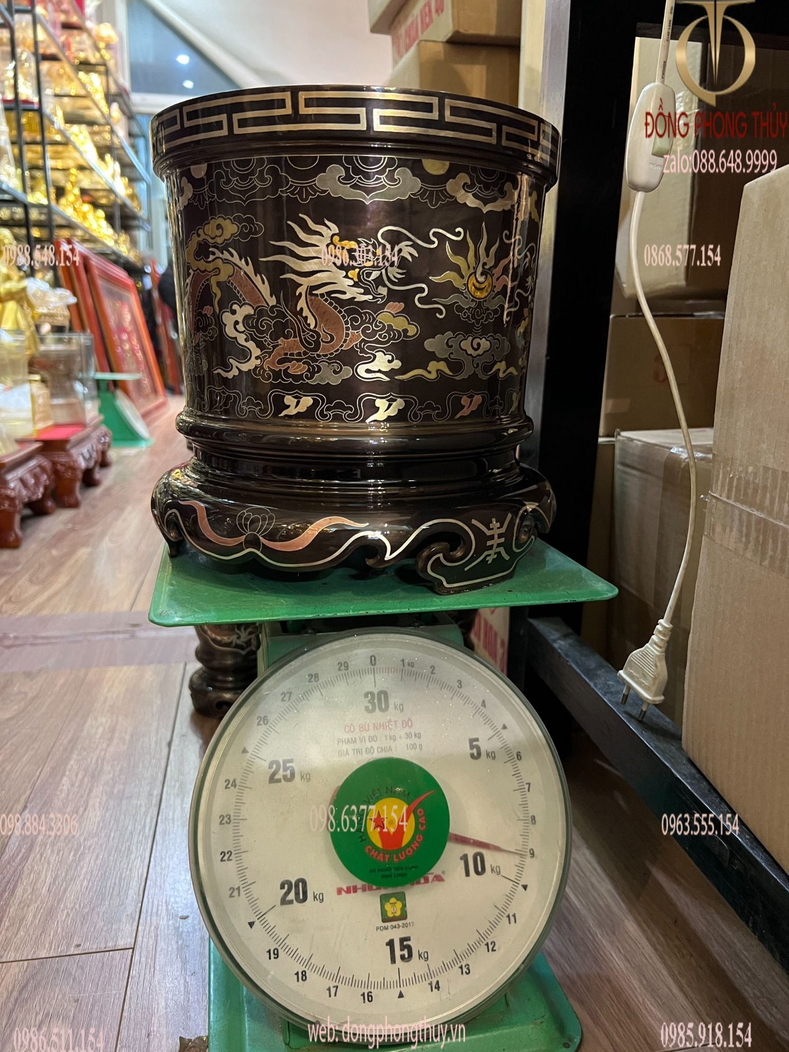 Bát hương đông 23cm khảm ngũ sắc