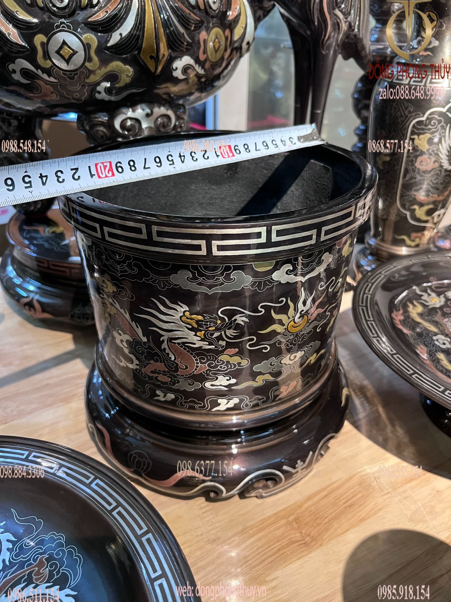 Bát hương đông 23cm khảm ngũ sắc