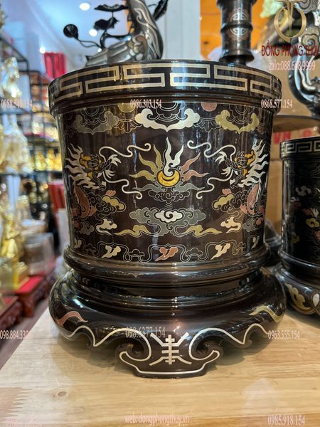 Bát hương đông 23cm khảm ngũ sắc