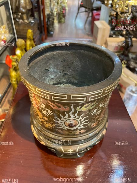 Bát hương đồng đỏ khảm tam khí đường kính 16