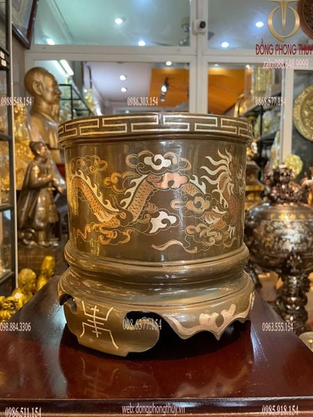 Bát hương đồng đỏ khảm tam khí đường kính 20cm
