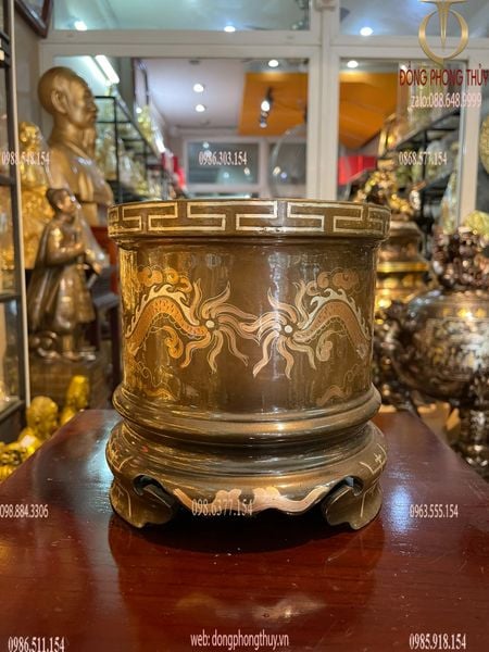 Bát hương đồng đỏ khảm tam khí đường kính 16