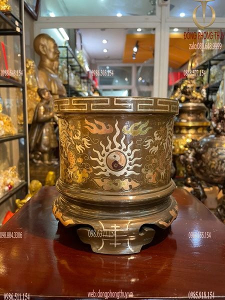Bát hương đồng đỏ khảm tam khí đường kính 16