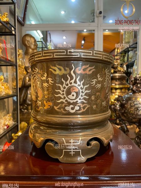 Bát hương đồng đỏ khảm tam khí đường kính 20cm