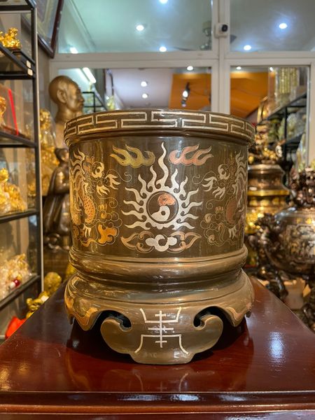 Bát hương đồng đỏ khảm tam khí đường kính 20cm
