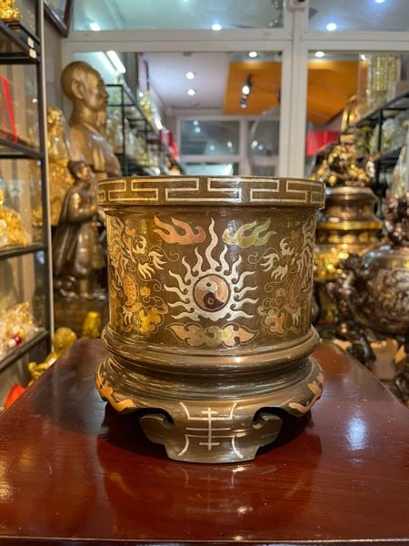 Bát hương đồng đỏ khảm tam khí đường kính 16