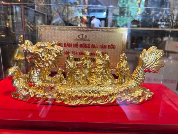 Bát tiên quá hải bằng đồng dát vàng 24k