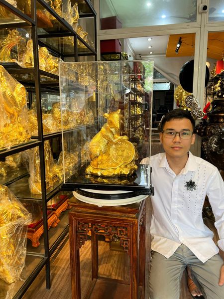 Quà tặng sếp: Tượng chuột phong thủy dát vàng 24k