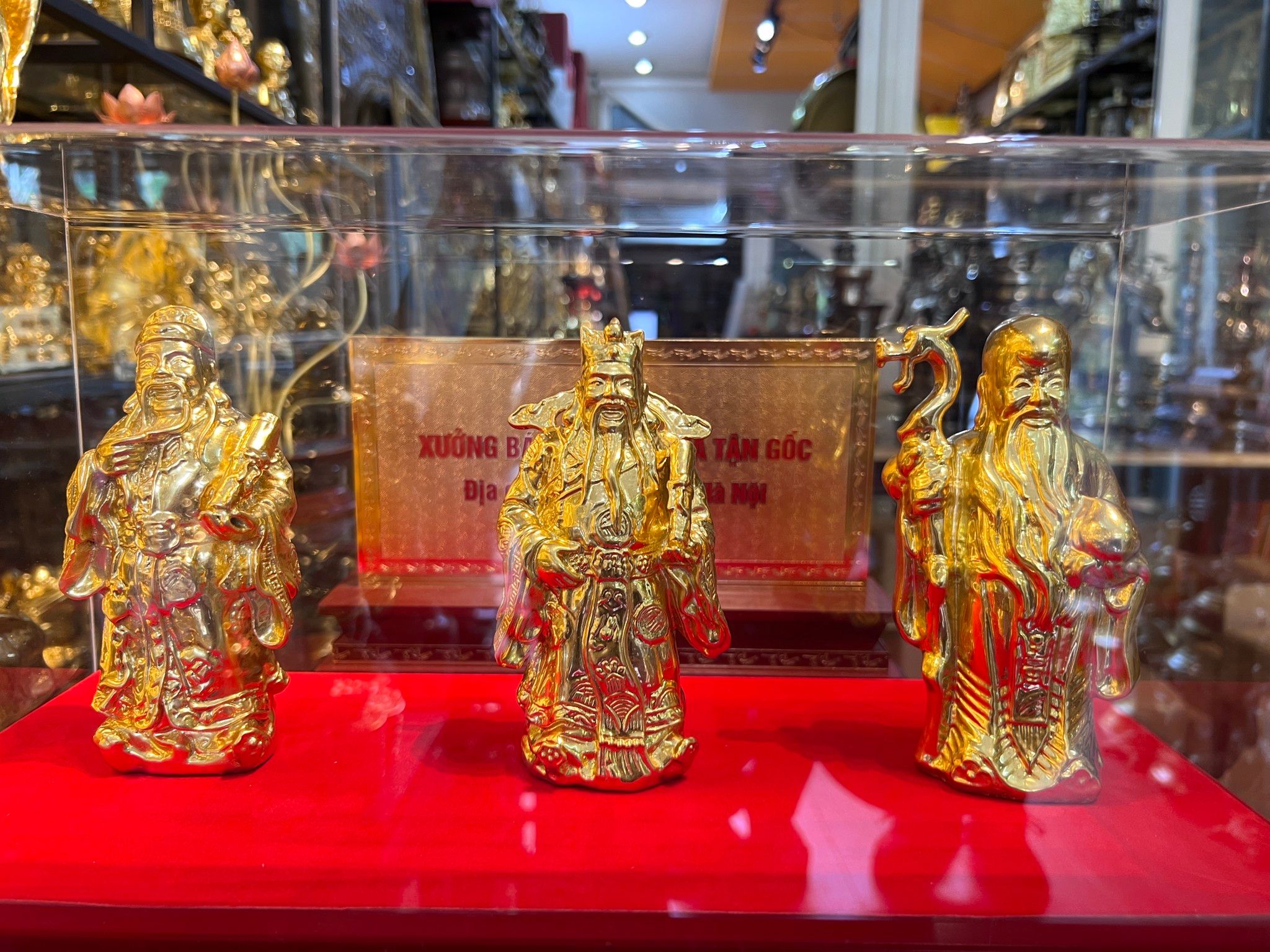 Hộp tượng Tam Đa Phúc Lộc Thọ bằng đồng dát vàng 24k quà vàng quà quý dể decor