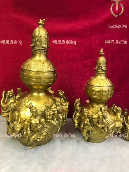 Hồ lô phong thủy bát tiên bằng đồng các kích thước