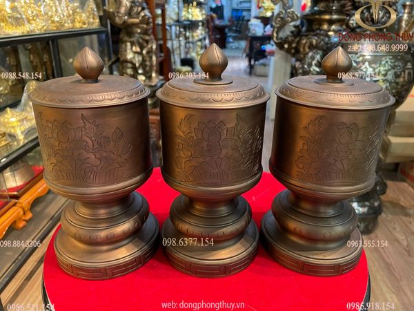 Bộ 3 đài bằng đồng đỏ xi nâu cực tinh sảo