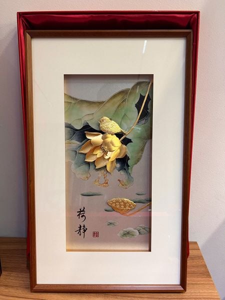 Bộ 3 tranh hoa sen mạ vàng 24k - Tước Lạc Liên Hoa 40x65cm