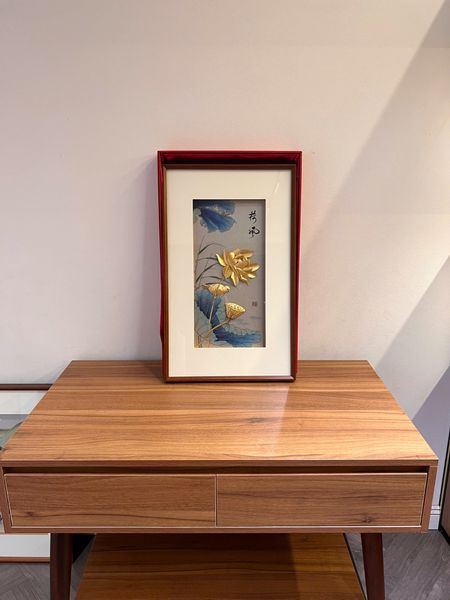 Tranh hoa sen mạ vàng 24k - Kim Liên Tước Vũ 40x65cm