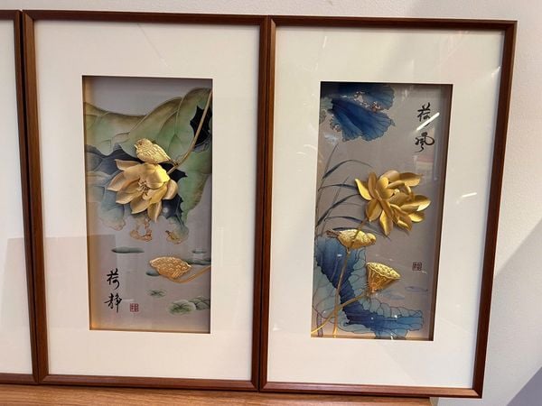 Bộ 3 tranh hoa sen mạ vàng 24k - Tước Lạc Liên Hoa 40x65cm