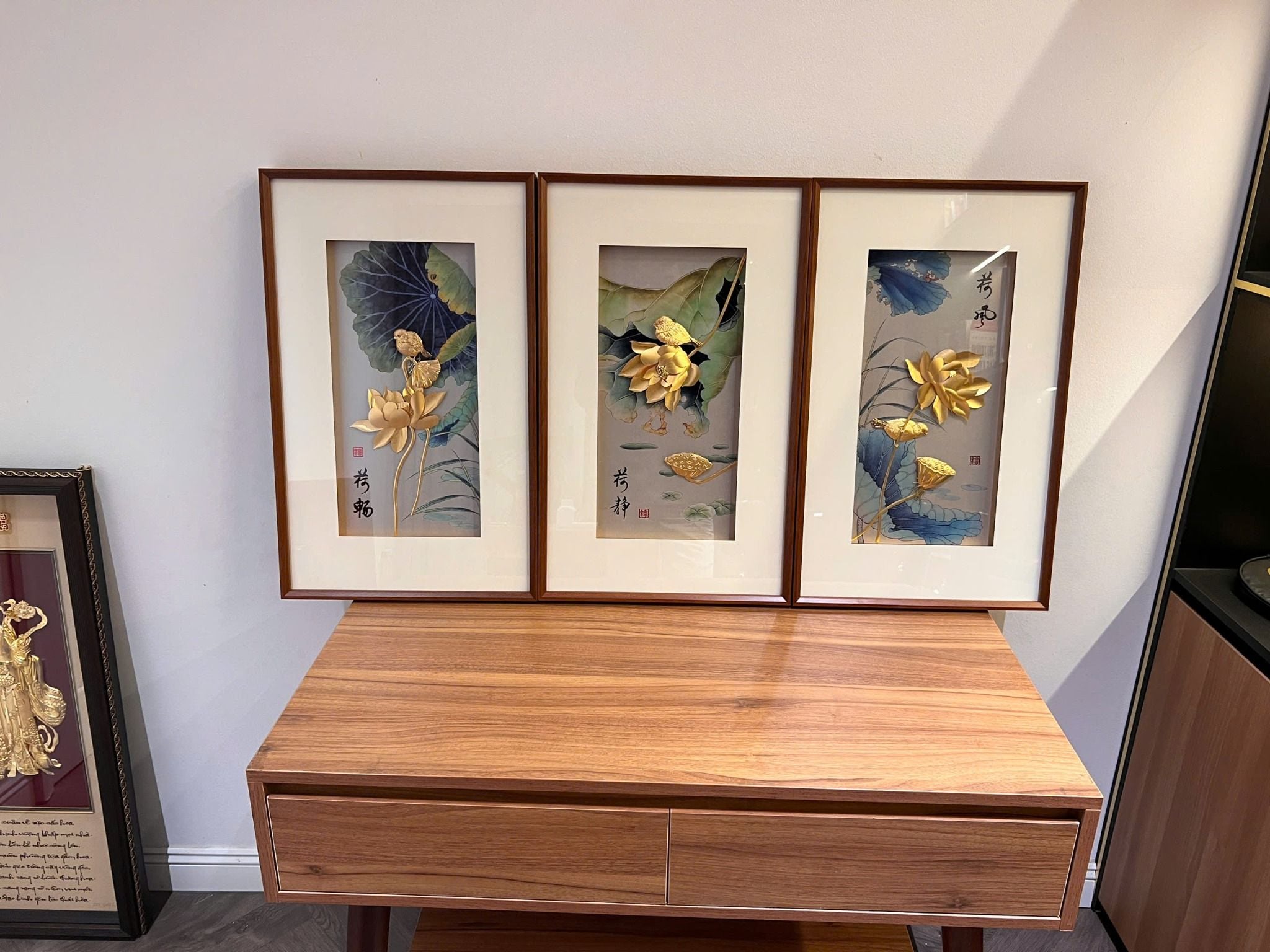 Bộ 3 tranh Tước Lạc Liên Hoa 40x65cm