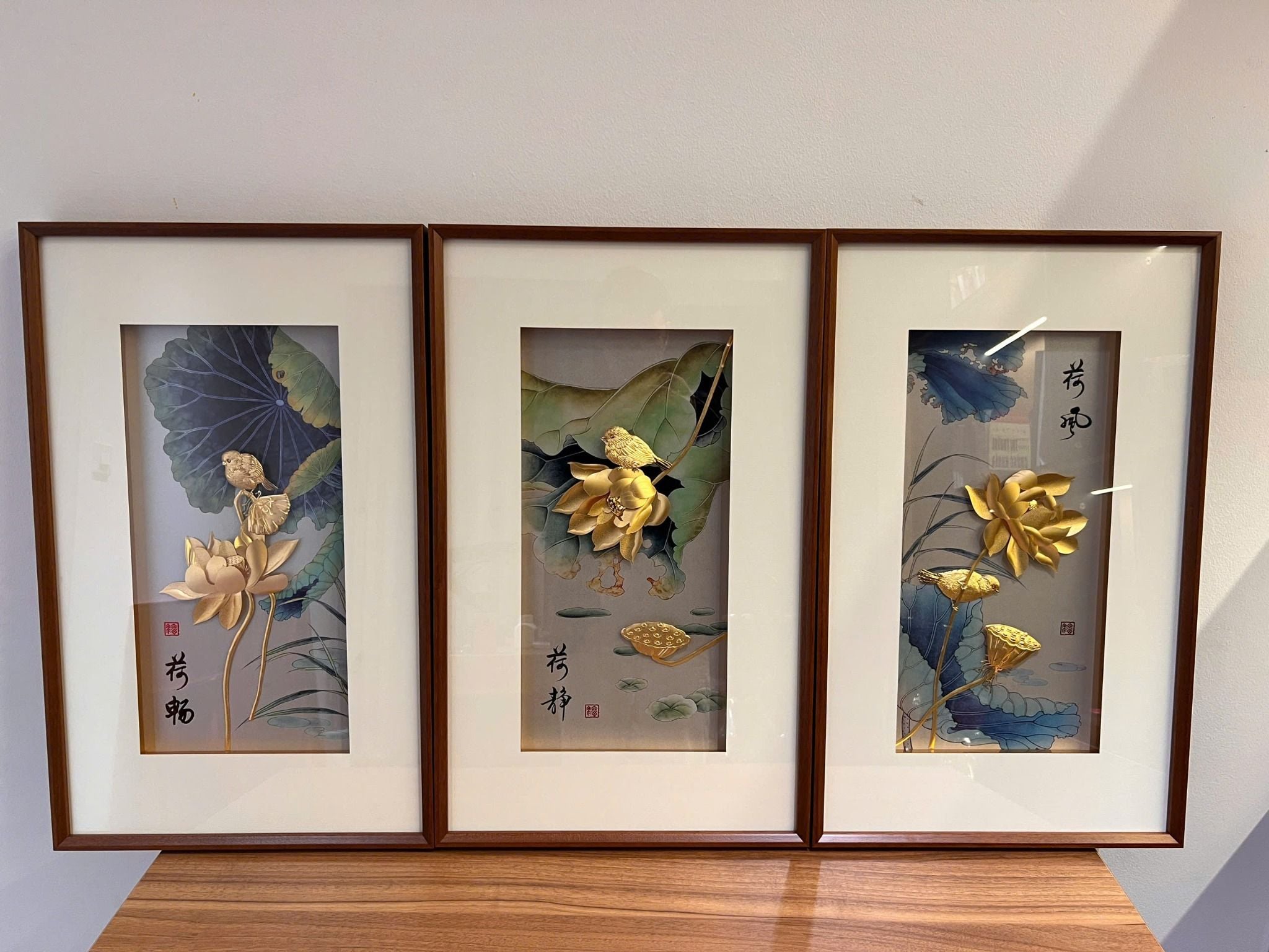 Bộ 3 tranh Tước Lạc Liên Hoa 40x65cm