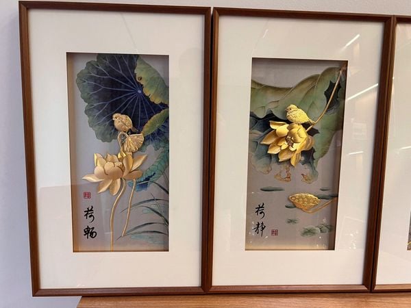 Bộ 3 tranh hoa sen mạ vàng 24k - Tước Lạc Liên Hoa 40x65cm