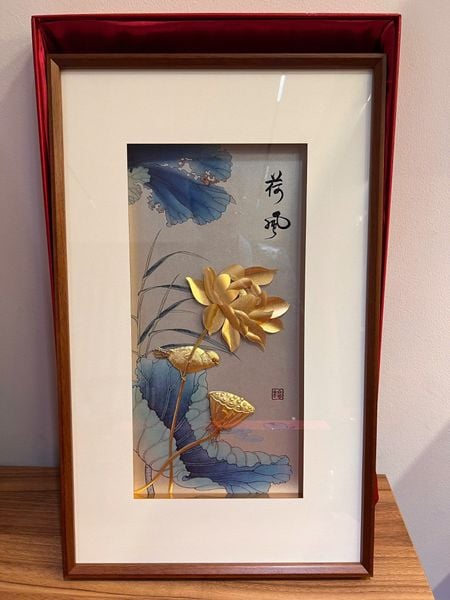 Bộ 3 tranh hoa sen mạ vàng 24k - Tước Lạc Liên Hoa 40x65cm