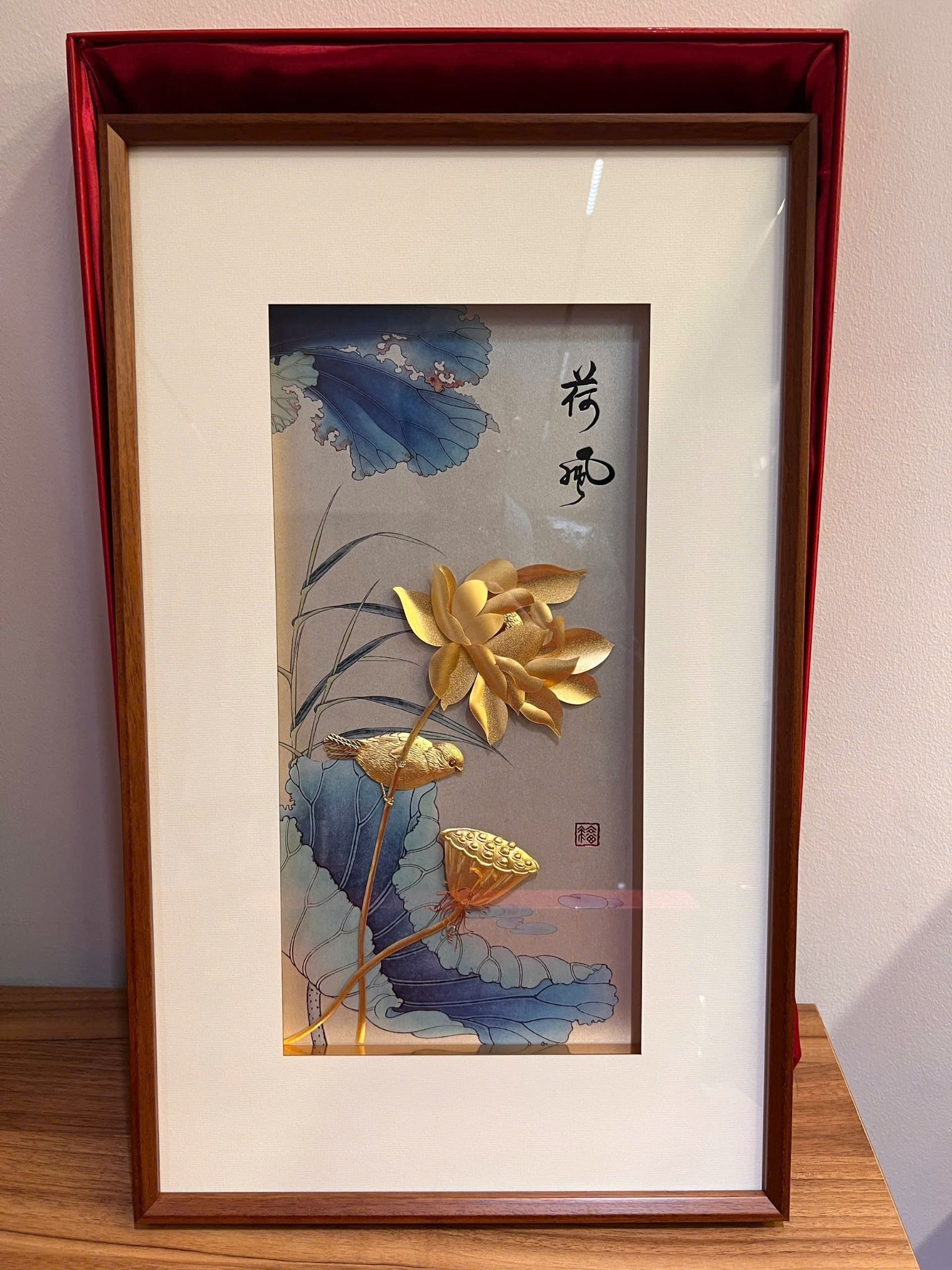Tranh hoa sen mạ vàng 24k - Tước Lạc Liên Hoa 40x65cm