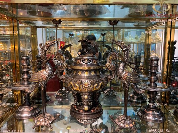 Bộ ngũ sự khảm ngũ sắc 62cm nặng 46kg rồng nổi