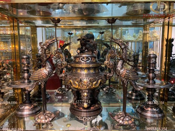 Bộ ngũ sự khảm ngũ sắc 62cm nặng 46kg rồng nổi