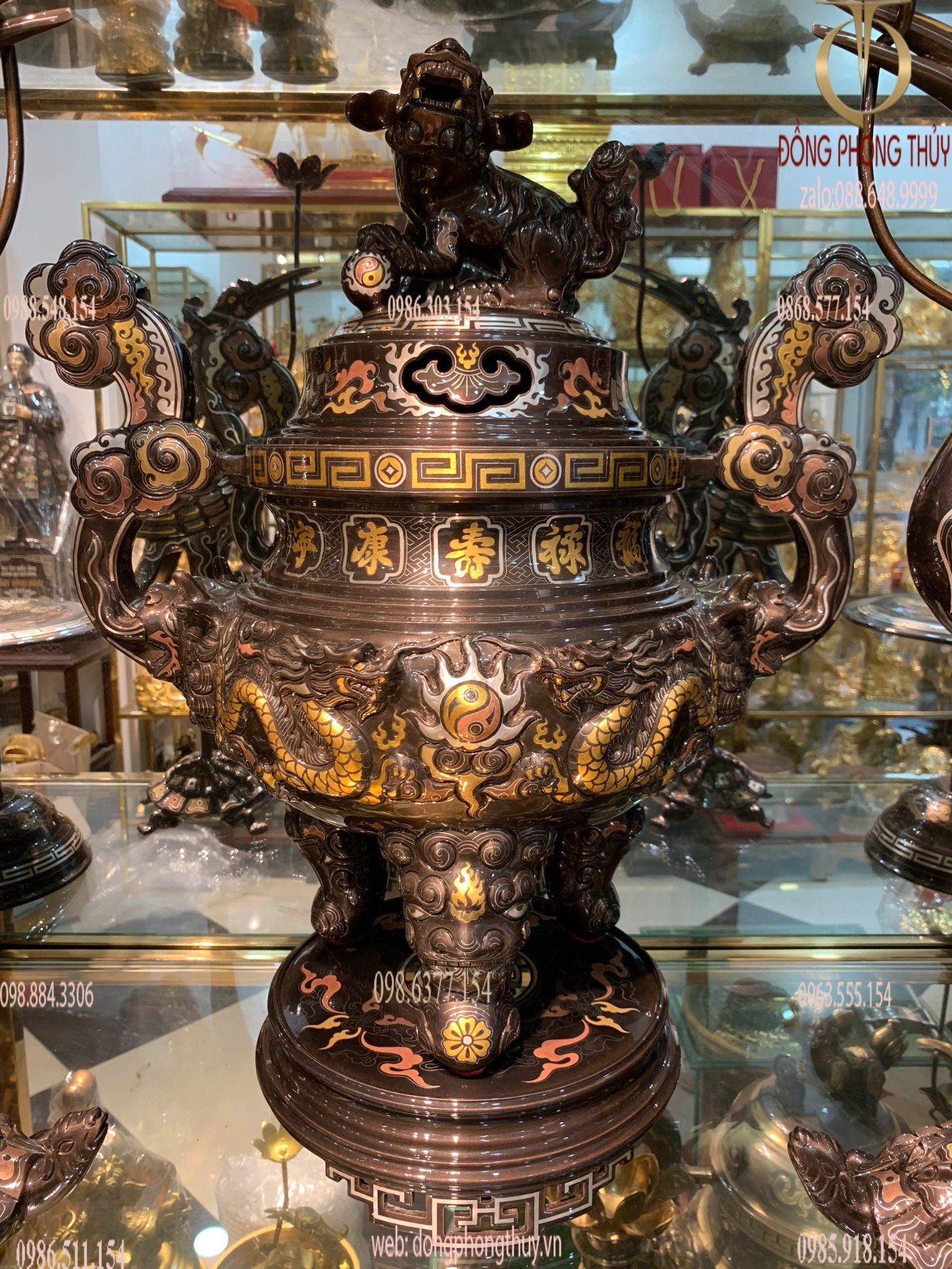 Bộ ngũ sự khảm ngũ sắc 62cm nặng 46kg rồng nổi