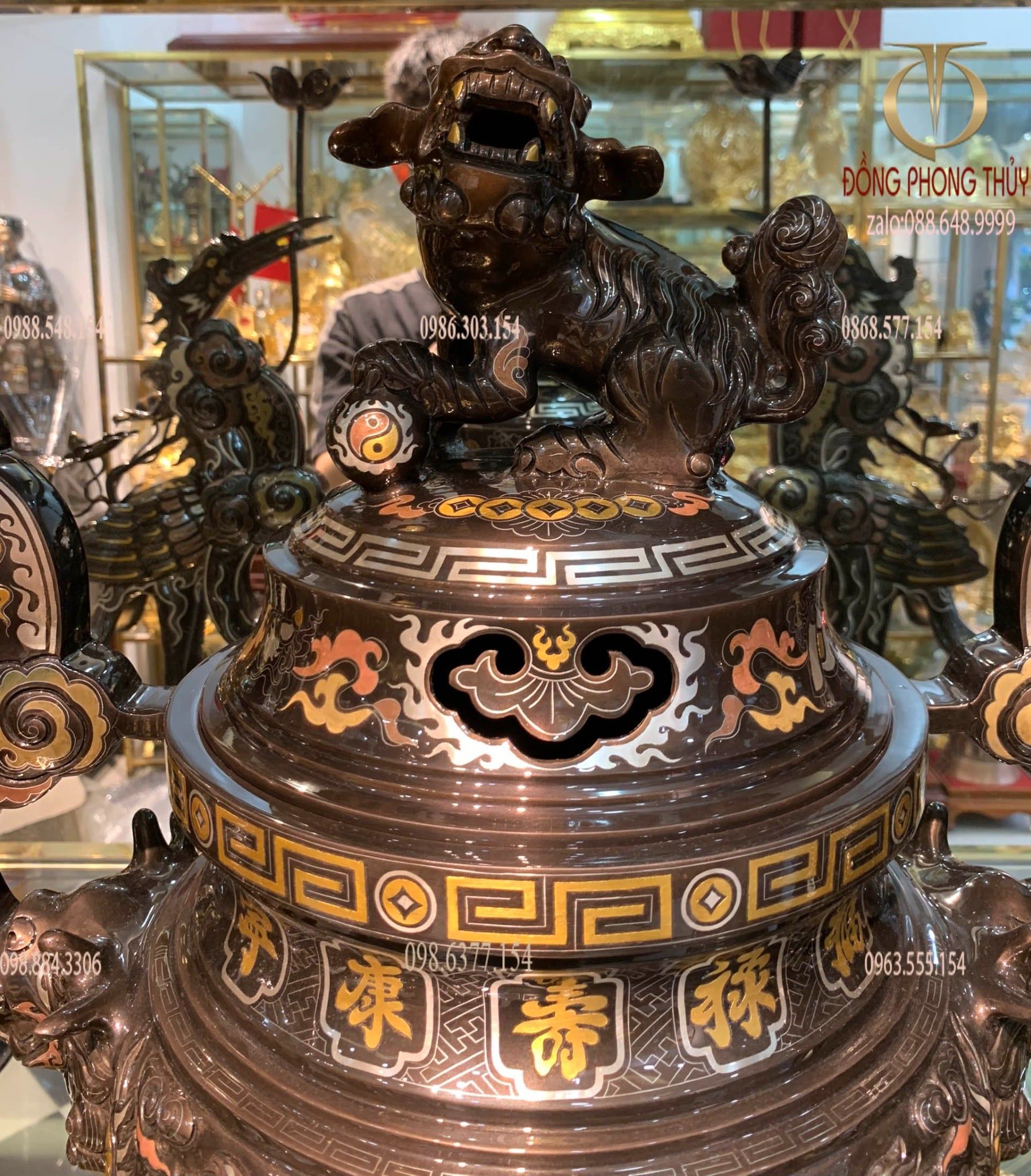 Bộ ngũ sự khảm ngũ sắc 62cm nặng 46kg rồng nổi